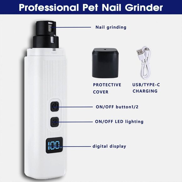 Quiet Electric Pet Nail Grinder with 2 Speeds and Safety Light - Picture 4 of 8